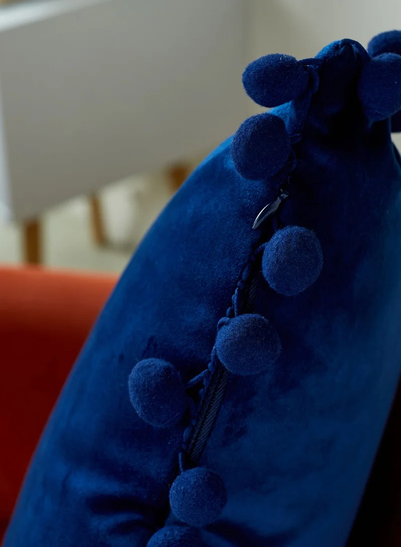 Noire Edit Navy Pom Pom Cushion With Insert 45x45cm