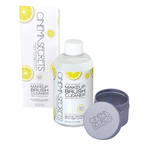 Cinema Secrets Original Makeup Brush Cleaner Kit  Professional Cleanser  Cleansing Tin for Makeup Brushes  QuickDrying RinseFree Formula  Removes Stubborn Waterproof Make Up  Lemon 8 fl oz - Image 1