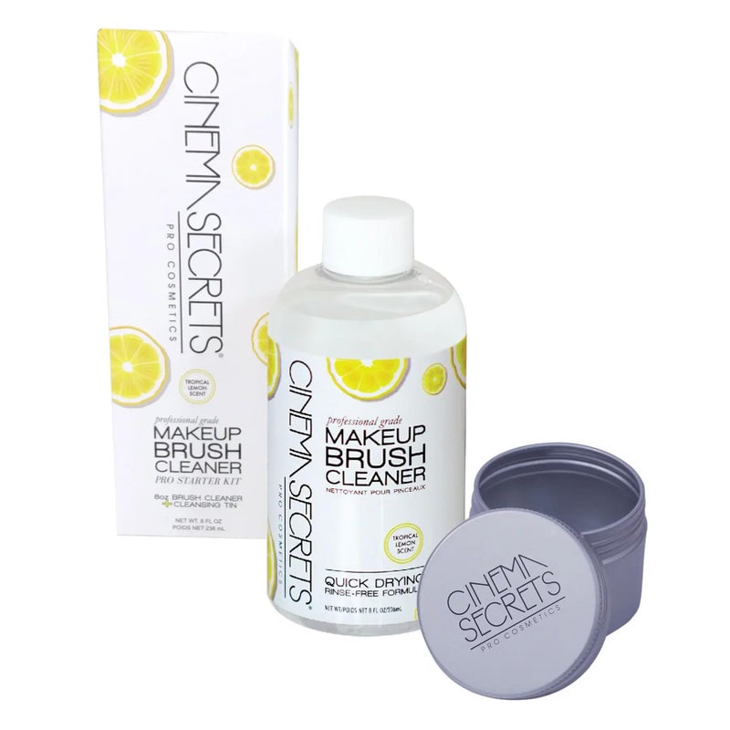 Cinema Secrets Original Makeup Brush Cleaner Kit  Professional Cleanser  Cleansing Tin for Makeup Brushes  QuickDrying RinseFree Formula  Removes Stubborn Waterproof Make Up  Lemon 8 fl oz - Image 3