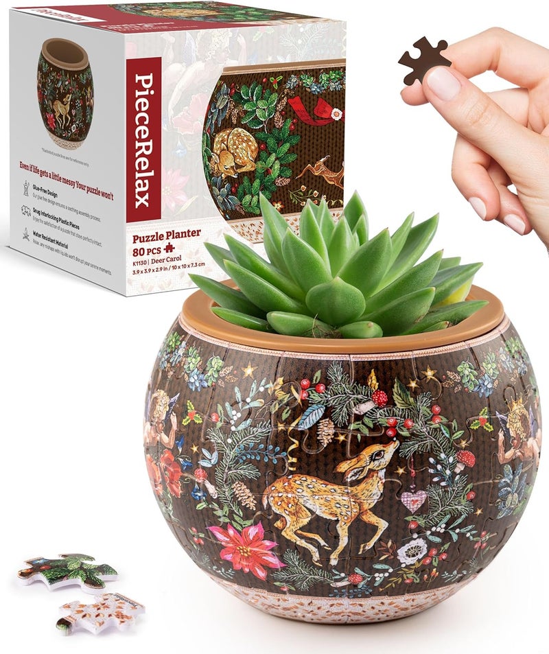 PieceRelax قالب زهور ثلاثي الأبعاد من - تصميم "Deer Carol" [K1130] - 80 قطعة - وعاء نباتات صغير مناسب للنباتات العصارية - مناسب للديكور المنزلي وهدية رائعة - Image 1