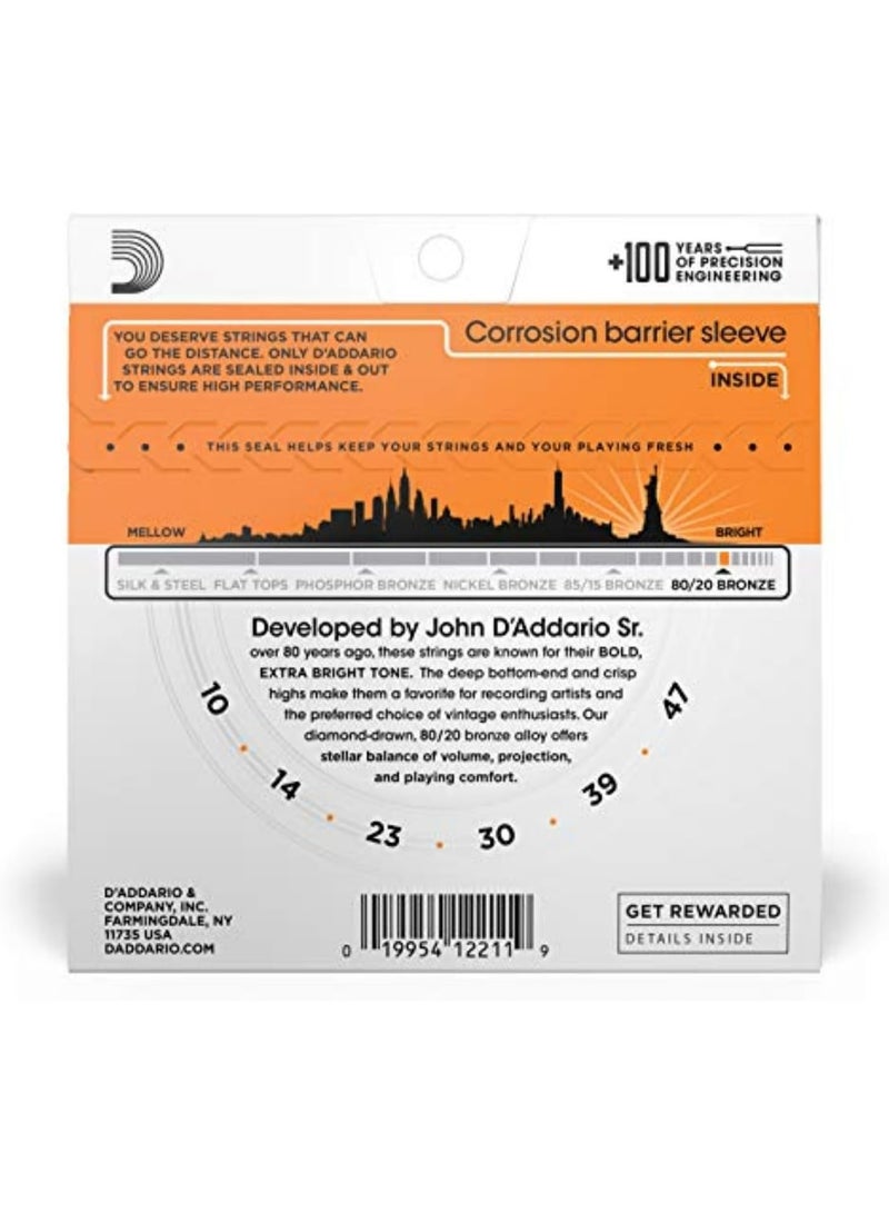 د'اداريو داداريو اوتار غيتار صوتية، 80/20 برونزي، EJ10، مقياس خفيف للغاية 10-47، مجموعة من 6 اوتار، عبوة من قطعة واحدة - Image 2