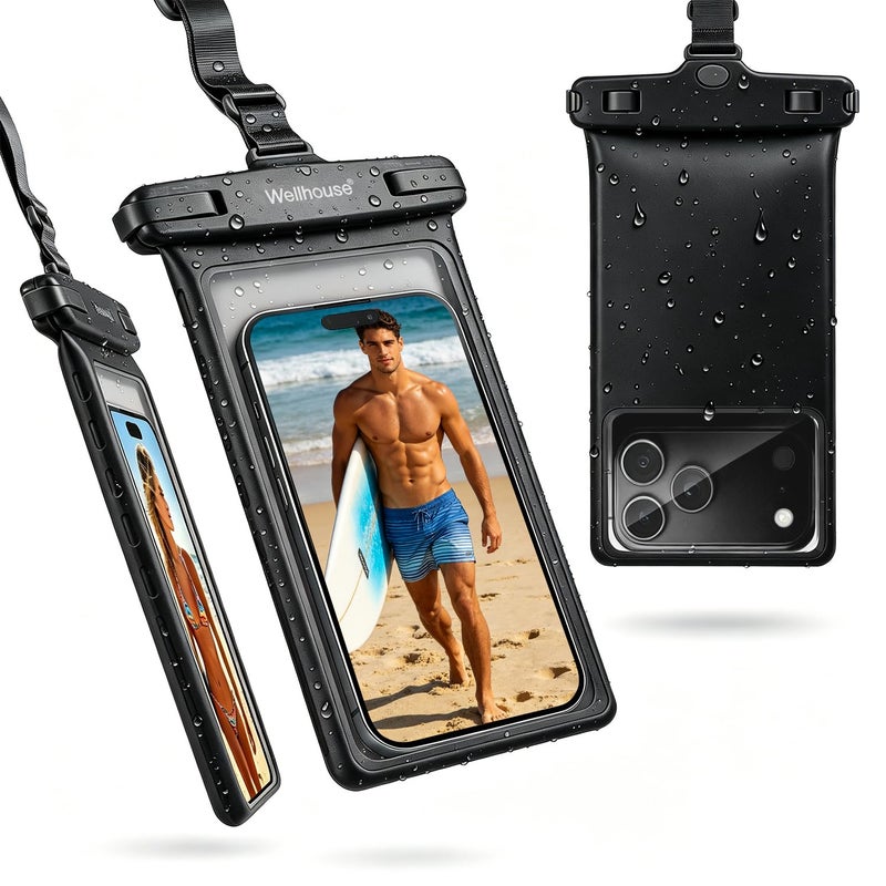wellhouse Waterproof Phone Pouch, Waterproof Phone Case for iPhone 16 15 14 13 12 Pro Max XS Samsung, IPX8 3D Cellphone Dry Bag Beach Essentials (1 Pack - Olive7.0, 7 inch) - Image 1
