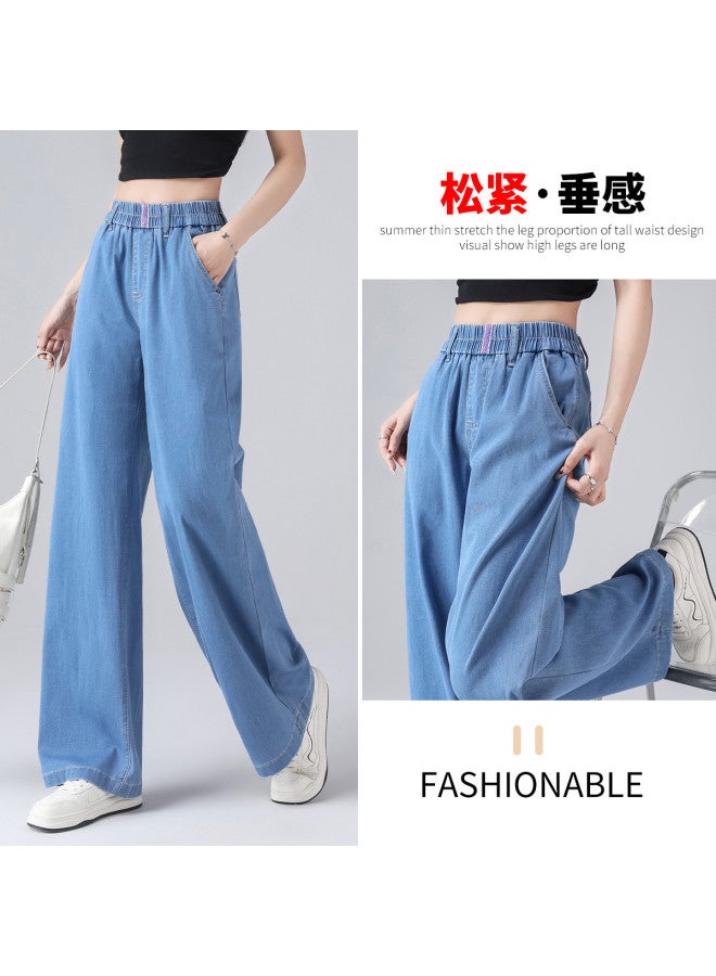 TonLion Summer Thin Elastic Waist Korean-style Youthful Wide-leg Pants Loose Slimming High-waist Versatile Jeans Long Pants - Image 4