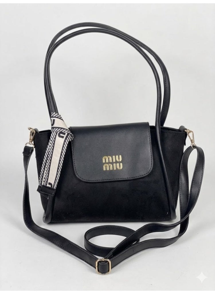 Miu Miu Duo-Texture Suede and Leather Top-Handle Bag – Onyx Black