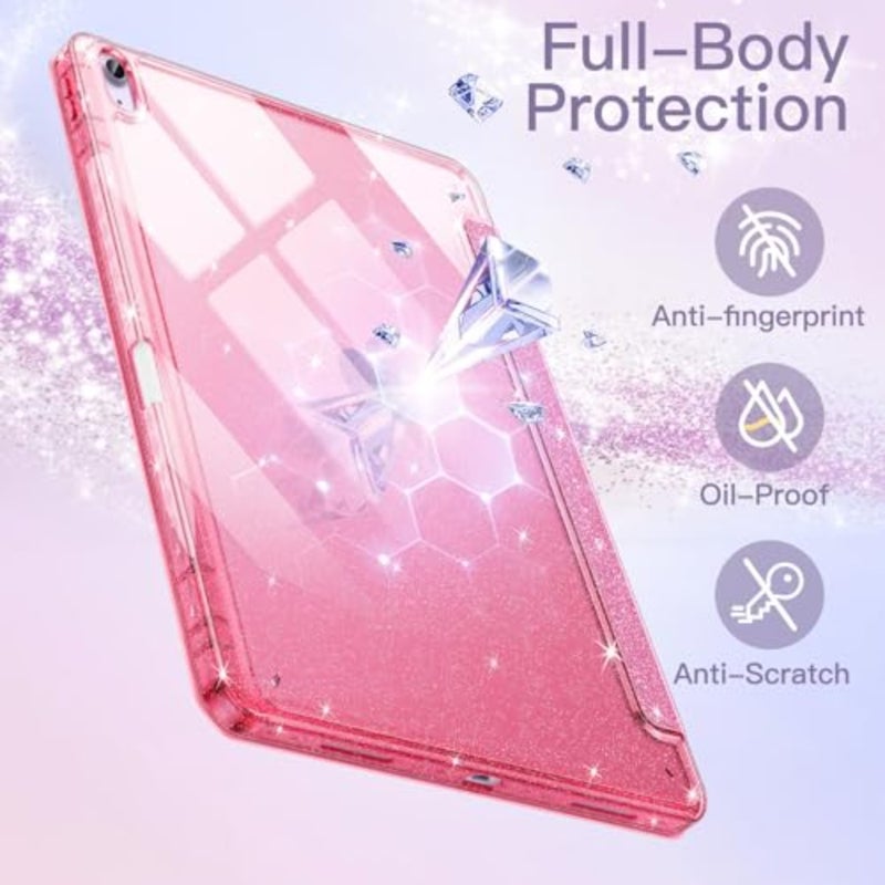 حافظة لامعة لجهاز iPad Air 11 بوصة M4/M3/M2 2026/2025/2024 وiPad Air 5/4 (2022/2020)، غلاف خلفي شفاف لامع مع حامل قلم رصاص، غطاء نحيف لامع للأطفال والفتيات، لمسة نهائية لامعة - Image 4