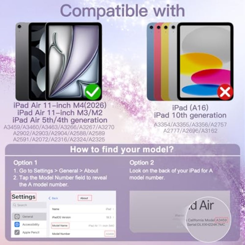 حافظة لامعة لجهاز iPad Air 11 بوصة M4/M3/M2 2026/2025/2024 وiPad Air 5/4 (2022/2020)، غلاف خلفي شفاف لامع مع حامل قلم رصاص، غطاء نحيف لامع للأطفال والفتيات، لمسة نهائية لامعة - Image 2