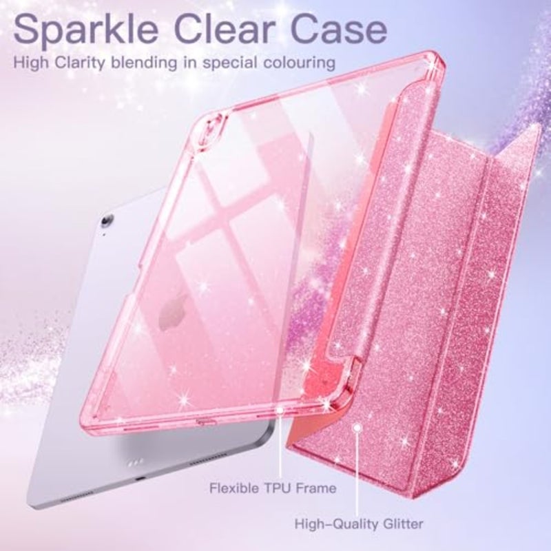 حافظة لامعة لجهاز iPad Air 11 بوصة M4/M3/M2 2026/2025/2024 وiPad Air 5/4 (2022/2020)، غلاف خلفي شفاف لامع مع حامل قلم رصاص، غطاء نحيف لامع للأطفال والفتيات، لمسة نهائية لامعة - Image 3