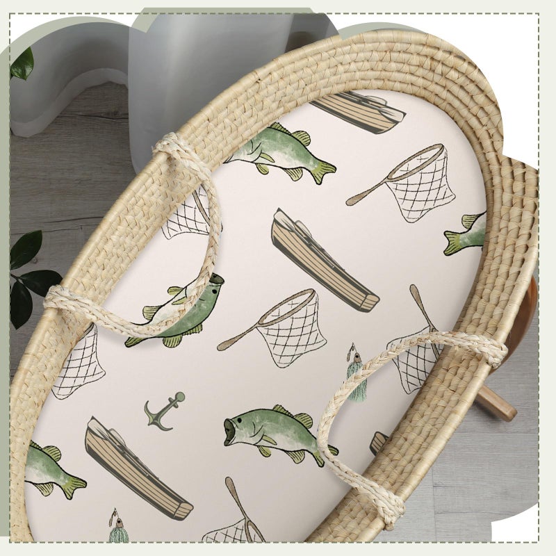 Lounsweer 4 Pack Fishing Bassinet Sheets 32 x 16 x 4 Inches Stretchy Neutral Fitted Baby Fishing Bassinet Mattress Sheets for Standard Mattress Gift Set - Image 3