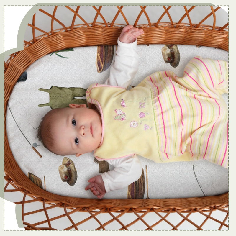Lounsweer 4 Pack Fishing Bassinet Sheets 32 x 16 x 4 Inches Stretchy Neutral Fitted Baby Fishing Bassinet Mattress Sheets for Standard Mattress Gift Set - Image 4