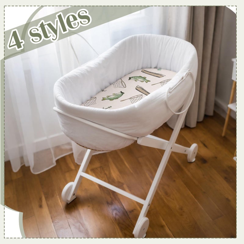 Lounsweer 4 Pack Fishing Bassinet Sheets 32 x 16 x 4 Inches Stretchy Neutral Fitted Baby Fishing Bassinet Mattress Sheets for Standard Mattress Gift Set - Image 5
