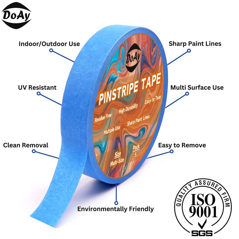 DOAY 5 Rolls Pinstripe Tape - Masking Tape 1/16", 1/8", 1/4", 1/2", 3/4" - Thin Painters Masking Automotive Tape for DIY, Car, Auto, Paint, Art, Tumblers (Blue) - Image 2