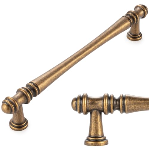 KOOFIZO 10 Pack 6-1/4 Inch Antique Brass Cabinet Pulls Vintage Brass Cabinet Handles Brass Cabinet Hardware P30 for Kitchen Cabinets Drawer Dresser Cupboard Bedroom Bathroom - Image 1
