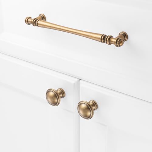 KOOFIZO 10 Pack 6-1/4 Inch Antique Brass Cabinet Pulls Vintage Brass Cabinet Handles Brass Cabinet Hardware P30 for Kitchen Cabinets Drawer Dresser Cupboard Bedroom Bathroom - Image 3