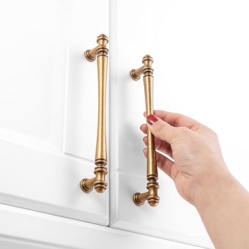 KOOFIZO 10 Pack 6-1/4 Inch Antique Brass Cabinet Pulls Vintage Brass Cabinet Handles Brass Cabinet Hardware P30 for Kitchen Cabinets Drawer Dresser Cupboard Bedroom Bathroom - Image 4