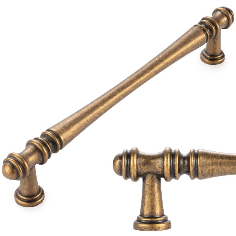 KOOFIZO 10 Pack 6-1/4 Inch Antique Brass Cabinet Pulls Vintage Brass Cabinet Handles Brass Cabinet Hardware P30 for Kitchen Cabinets Drawer Dresser Cupboard Bedroom Bathroom - Image 5