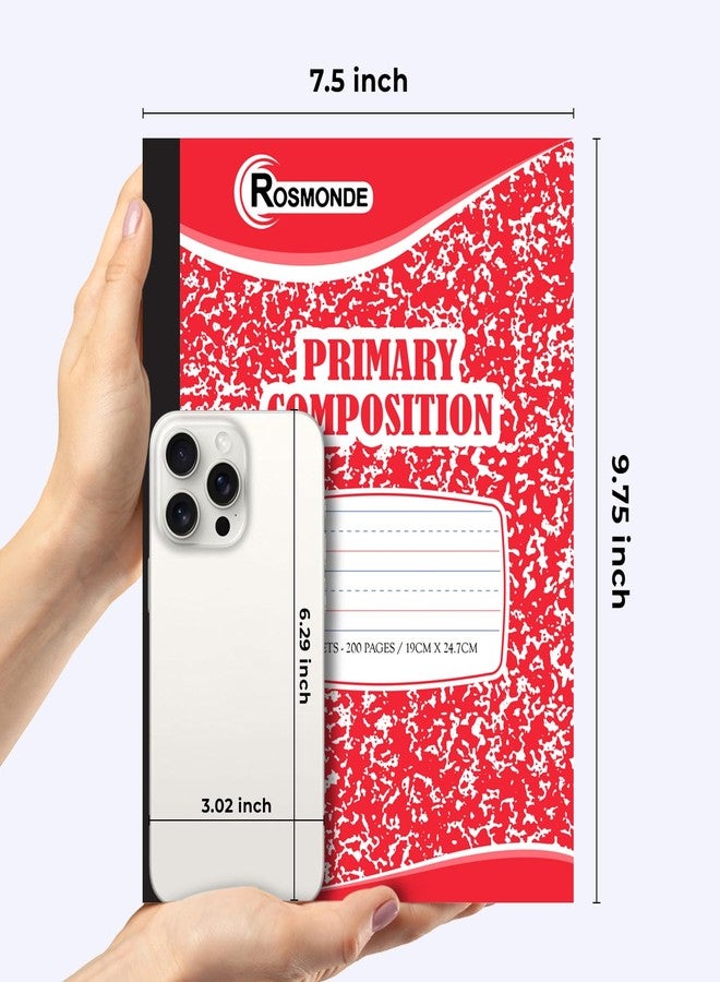 Rosmonde Composition Notebooks Primary Ruled 5 Pack, 200 Pages (100 Sheets), Color Marble Composition Notebook, Sewn Binding Hard Cover, Primary Composition Notebook for Kids, Writing Dotted Lined - Image 3