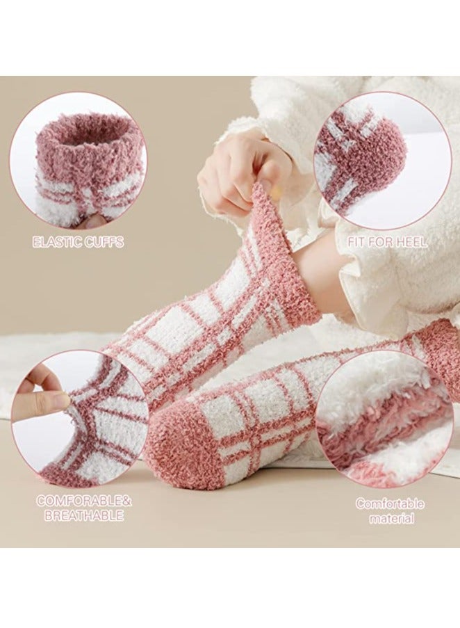 SYOSI 5 Pairs Fluffy Soft Socks for Women and Ladies, Winter Warm Comfortable Slipper Socks Thermal Towel Striped Socks for Daily Wear, Home, Bed - Image 3