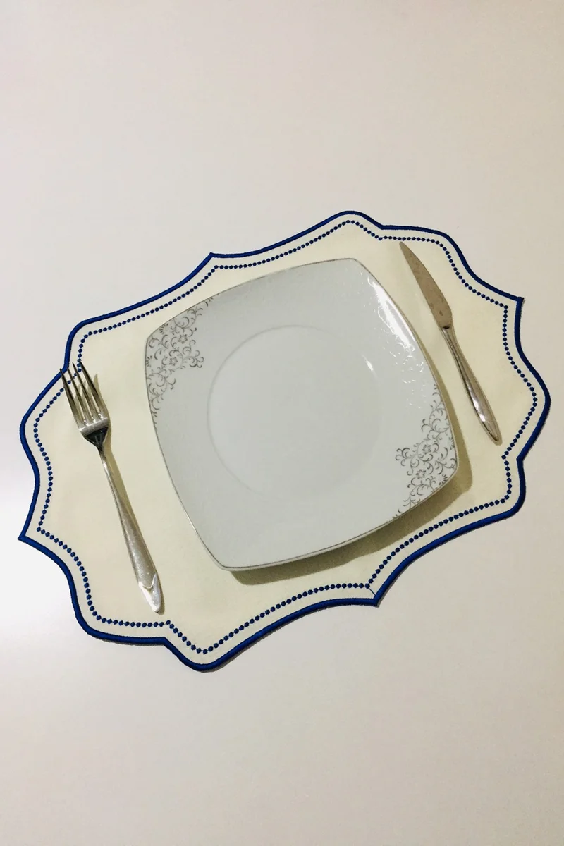 Nisahometeks 6 Pieces Embroidered Linen Placemat - Linen Plate