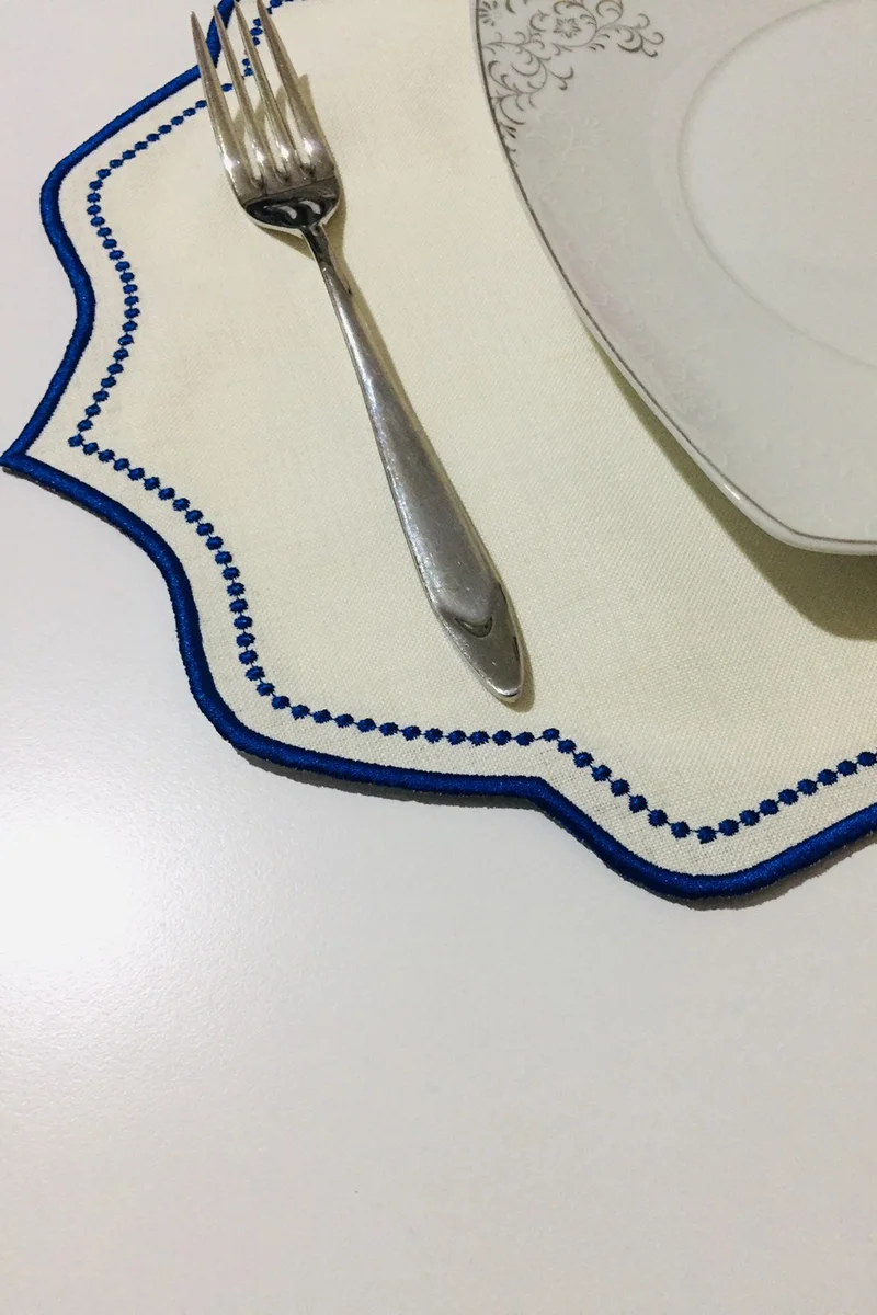 Nisahometeks 6 Pieces Embroidered Linen Placemat - Linen Plate