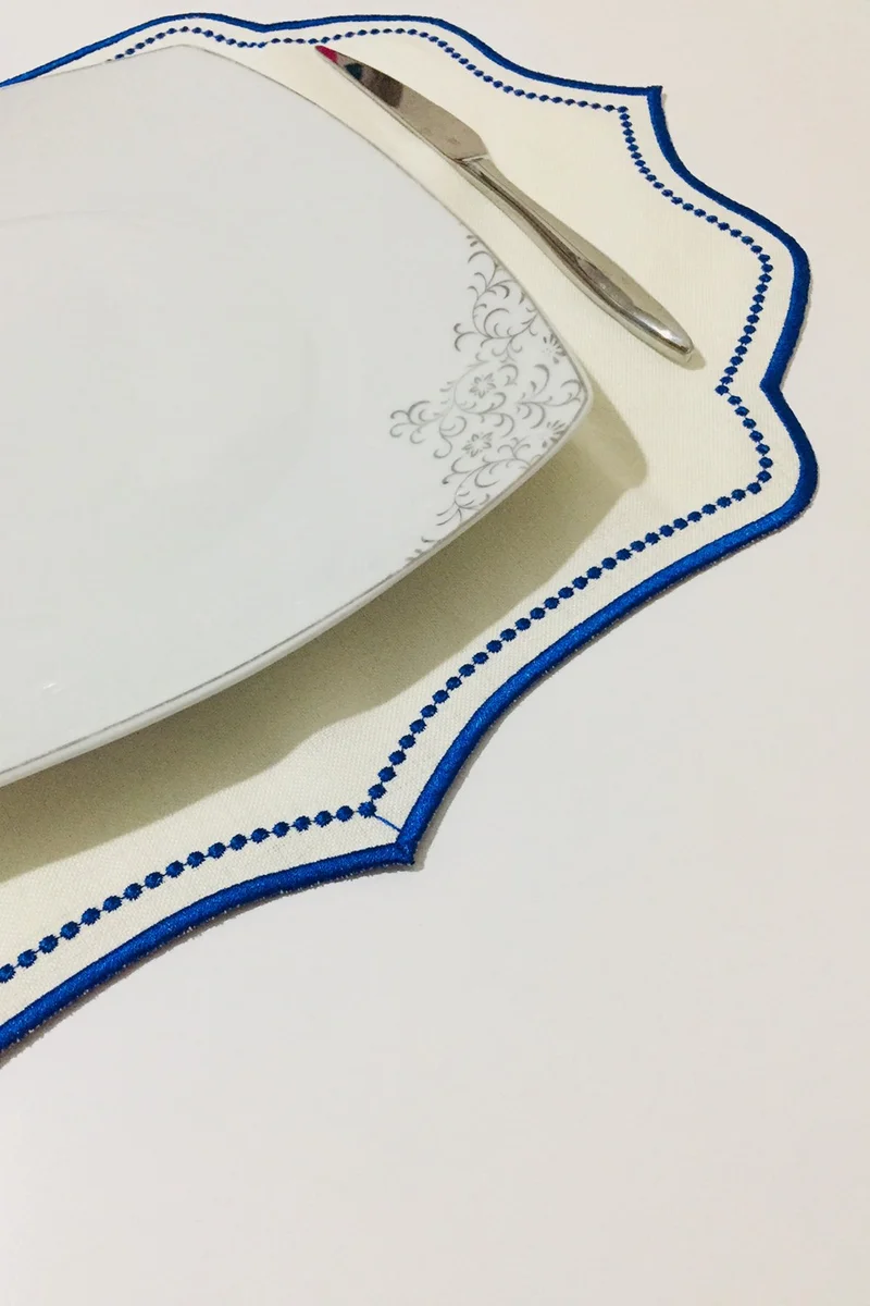 Nisahometeks 6 Pieces Embroidered Linen Placemat - Linen Plate