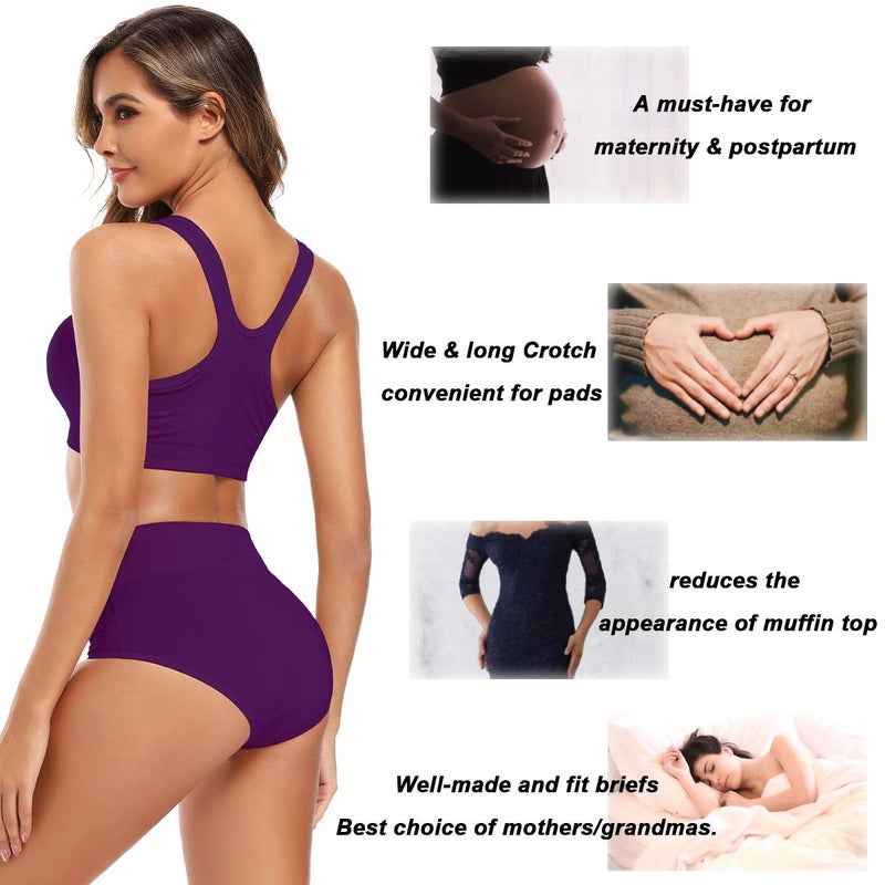 Molasus Women's Soft Cotton Underwear Briefs High Waisted Postpartum Panties Ladies Full Coverage Plus Size Underpants Pack of 5,Medium - Image 4