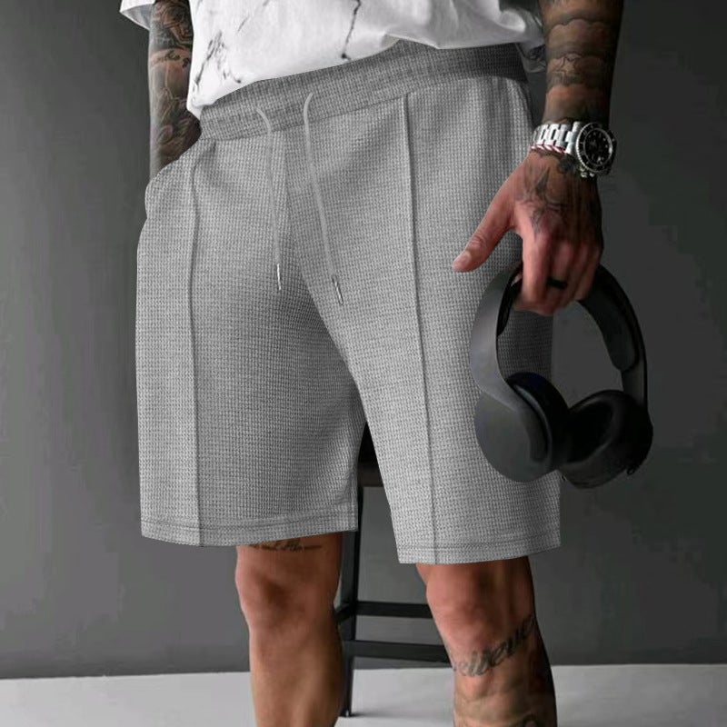 Cross-border Summer New Waffle Loose Straight Shorts Mens Fashionable All-match Hip-hop Breathable Shorts Black - Image 4