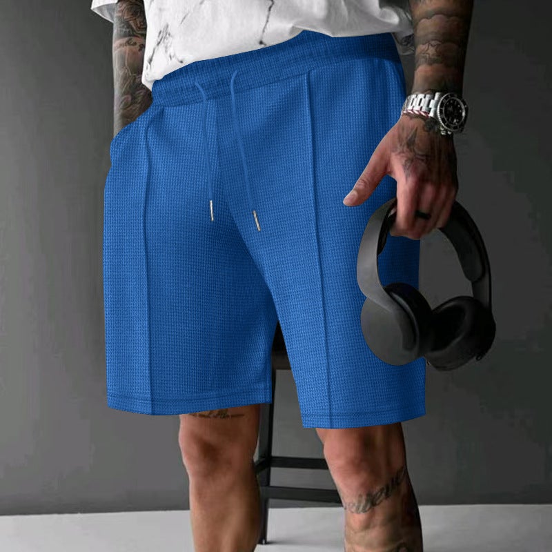 Cross-border Summer New Waffle Loose Straight Shorts Mens Fashionable All-match Hip-hop Breathable Shorts Black - Image 2