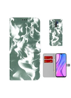 HuHa Case Cover For  Xiaomi Redmi 9 / 9 Prime / Poco M2 Cloud Fog Pattern Horizontal Flip Leather Case with Holder & Card Slot & Wallet Dark Green 