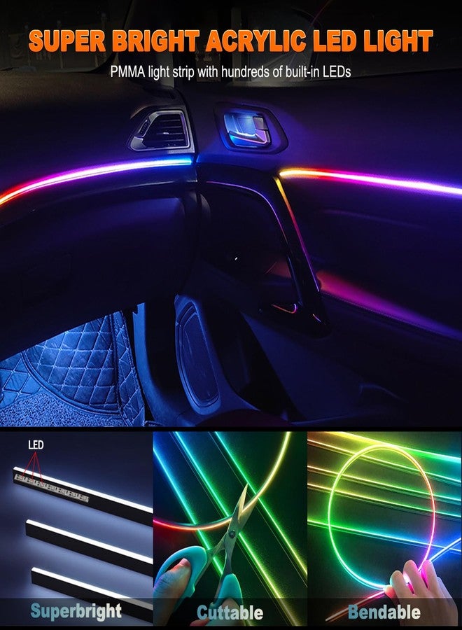 Jushope Car LED Strip Lights, Interior Acrylic LED Lights for Car with Dynamic Rainbow Dream Color Chasing, Ambient Lighting Kits Music Sync (8 in 1(6 * 29.5+43.3+14.5 inches)) - Image 2