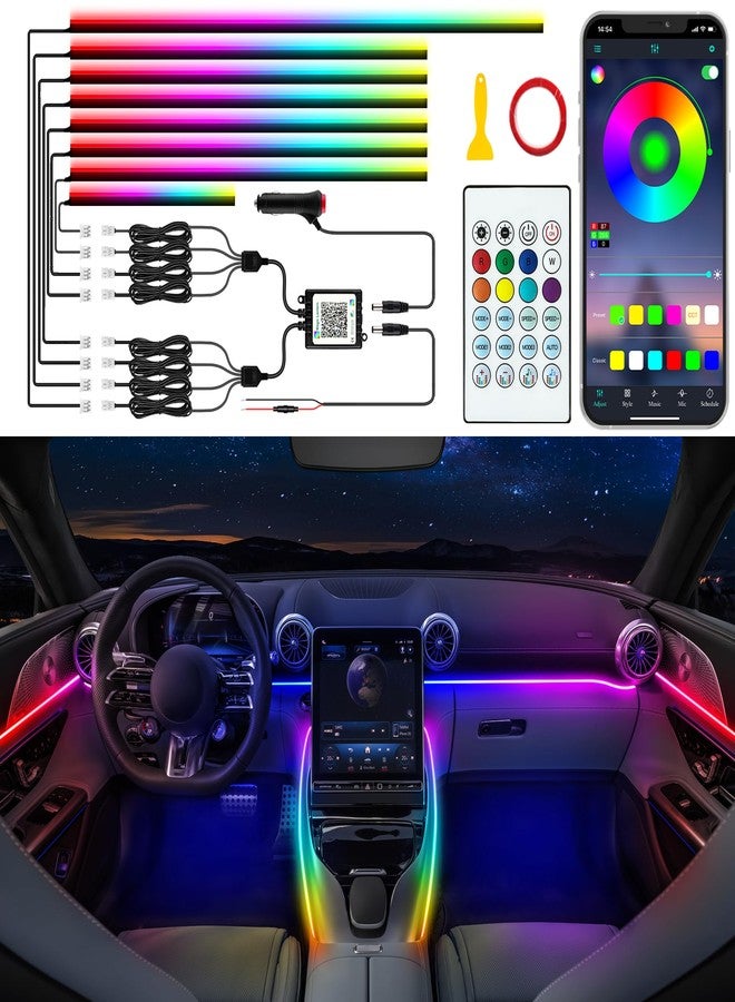 Jushope Car LED Strip Lights, Interior Acrylic LED Lights for Car with Dynamic Rainbow Dream Color Chasing, Ambient Lighting Kits Music Sync (8 in 1(6 * 29.5+43.3+14.5 inches)) - Image 1