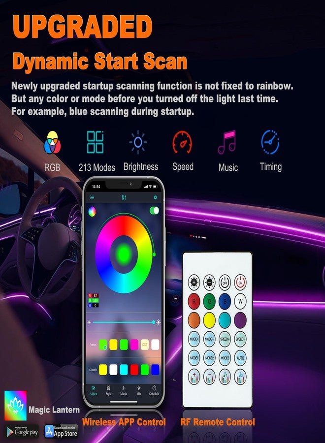 Jushope Car LED Strip Lights, Interior Acrylic LED Lights for Car with Dynamic Rainbow Dream Color Chasing, Ambient Lighting Kits Music Sync (8 in 1(6 * 29.5+43.3+14.5 inches)) - Image 4