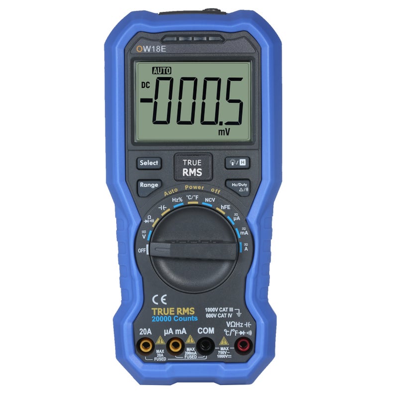 مقياس كتروني ذكي OWON OW18E ب 4 و 1/2 رقم ومدمج بتقنية BLE 4.0 (الاتصال اللاسلكي بلوتوث) - مقياس رقمي بدقة عالية True RMS بشاشة LCD، يتميز بالاتصال اللاسلكي وتسجيل البيانات والتعديل التلقائي للنطاق، قادر على قياس الجهد التيار المستمر/المتردد والمقاومة والسعة والتردد ونسبة الحمل والكشف عن الجهد المتناوب غير الموصوف (NCV) ودرجة الحرارة (مقياس متعدد الوظائف) - Image 1