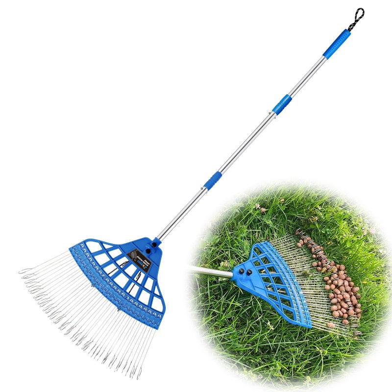 Zozen Acorn Gatherer, Acorn Pile Up Tool for Fast Lawn Cleanup, Loop Steel Tines with Flexible Spring Head & Adjustable Long Handle for Yard & Garden - Image 1