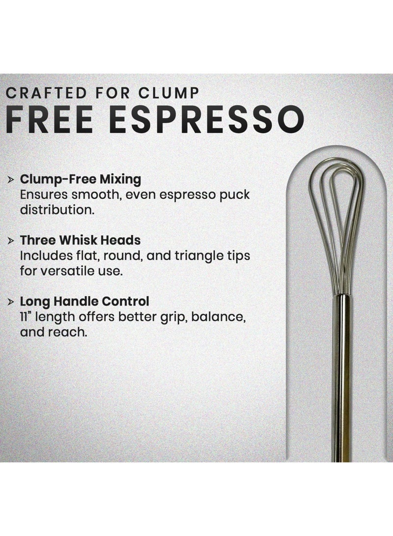 راتلوير Rattleware 11” Long Handle Silver Stainless-Steel Espresso Flat Whisk – Premium Quality Barista Tool for Clump-Free Mixing, Perfect for Espresso Making, essential for coffee whisking, barista tools, and coffee shop essentials. - Image 2