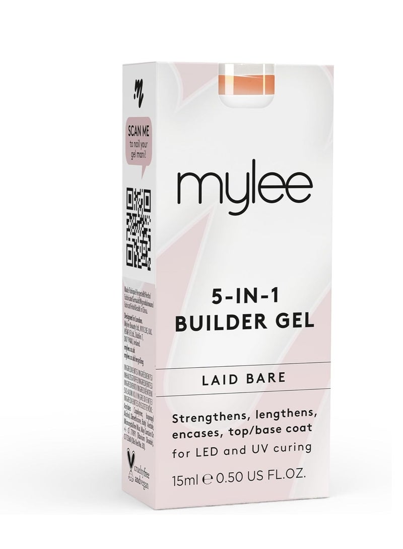 mylee 5 in 1 Builder Base Strengthening Gel 15ml UV LED Nail Polish Coat for Hard Strong Nails Tips and Extensions For Nail Art Decoration Decals and Jewels Professional Manicure Repair Laid Bare - Image 1