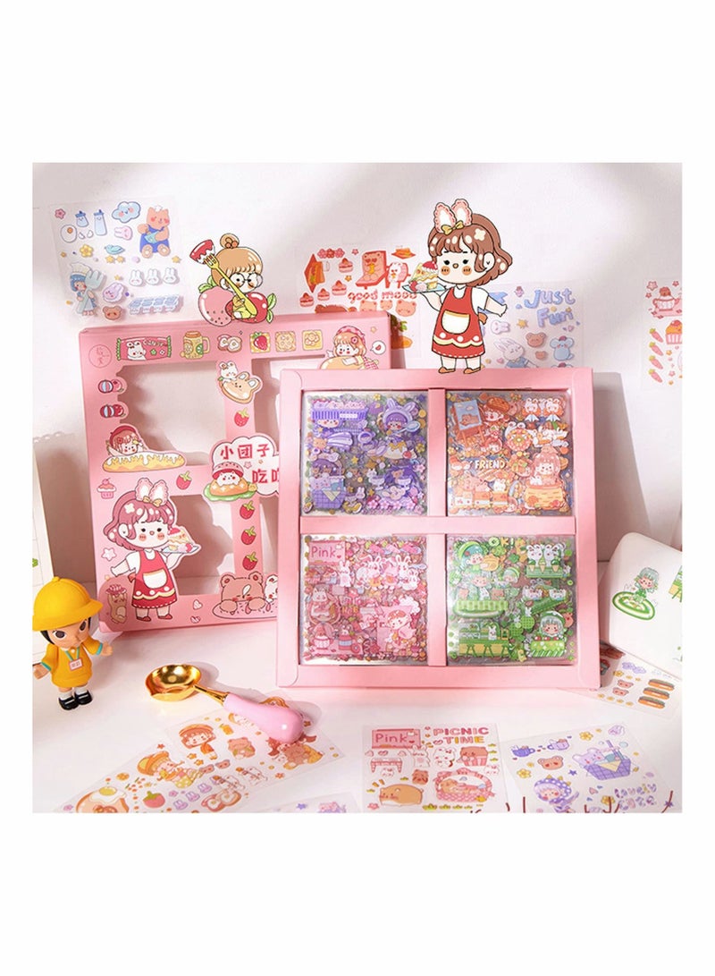 Excefore Cute Stickers Set, 100 Sheets 600+ Small Pieces Kawaii PET Transparent Cartoon Decorative Scrapbooking Supplies for Bullet Journaling Junk Journal Diary Planner Album Notebook Card Making DIY Arts - Image 1