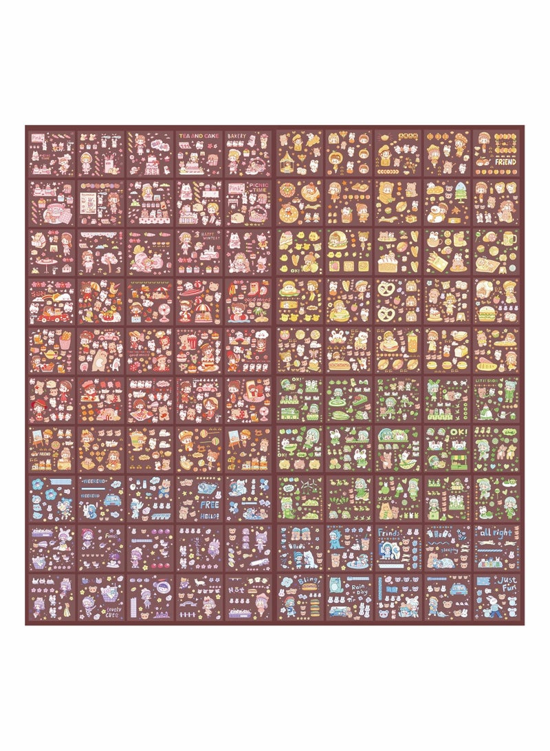 Excefore Cute Stickers Set, 100 Sheets 600+ Small Pieces Kawaii PET Transparent Cartoon Decorative Scrapbooking Supplies for Bullet Journaling Junk Journal Diary Planner Album Notebook Card Making DIY Arts - Image 2