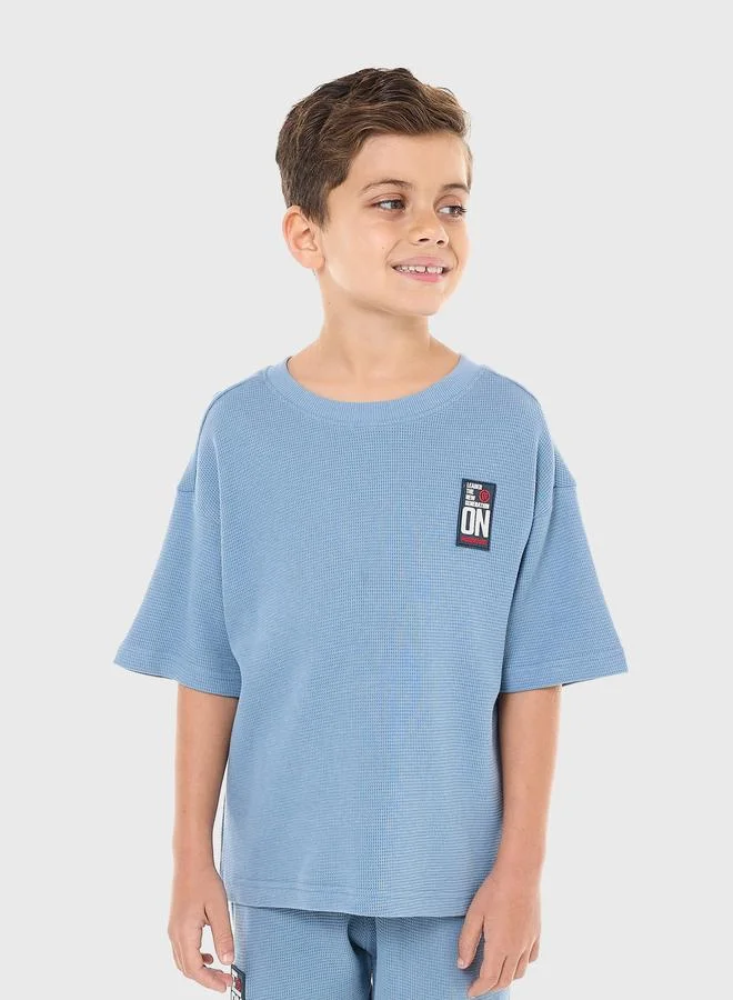 victor and jane Victor And Jane Boys Blue Textured Oversized T-Shirt and Shorts Set