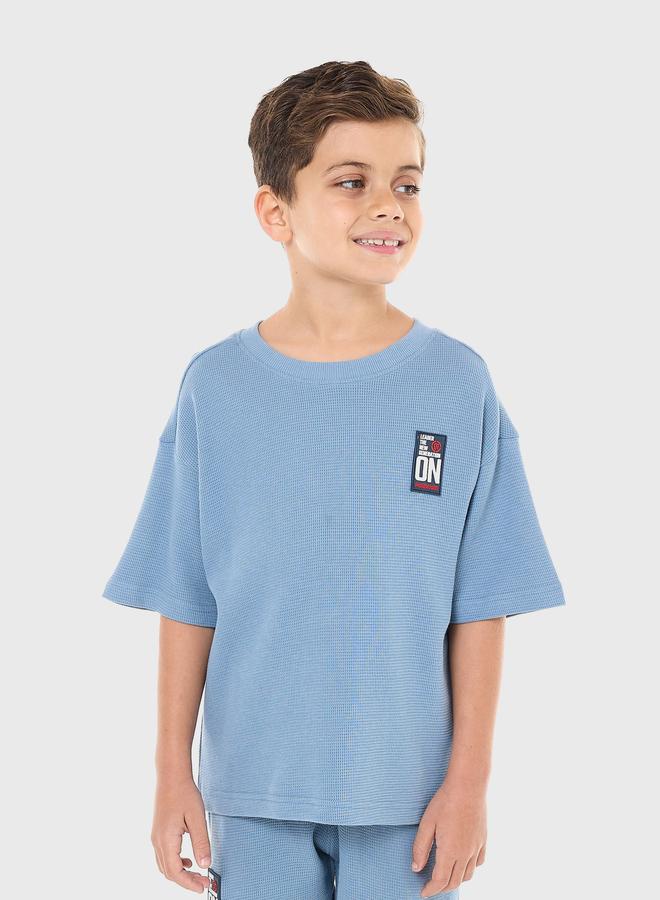 victor and jane Boys Blue Textured Oversized T-Shirt And Shorts Set - Image 3