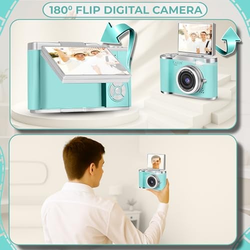 Cason 48MP Digital Camera for Kids-Real Photo & Video Mini Camera for Photography 2.4” Rotating Screen, Built in Games Kids Cameras for 5-15 Years Girls & Boys(Supports Upto 64GB Memory) - Image 4