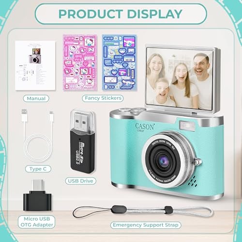Cason 48MP Digital Camera for Kids-Real Photo & Video Mini Camera for Photography 2.4” Rotating Screen, Built in Games Kids Cameras for 5-15 Years Girls & Boys(Supports Upto 64GB Memory) - Image 5