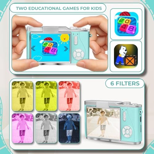 Cason 48MP Digital Camera for Kids-Real Photo & Video Mini Camera for Photography 2.4” Rotating Screen, Built in Games Kids Cameras for 5-15 Years Girls & Boys(Supports Upto 64GB Memory) - Image 3