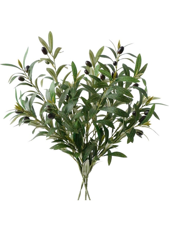 3PCS Faux Olive Branches, 23.6 Inch Artificial Olive Tree Stems, Green Leaves for Vase & Home Decor - Image 1