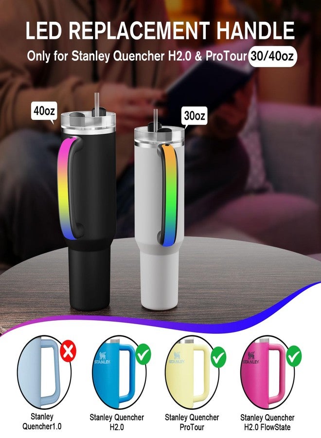 Arctiiro LED Replacement Handle for Stanley Tumbler [40oz/30oz] - Anti-Slip RGB Color Changing Handle for Car Travel, Stanley Cup Accessories Black, Ideal Gift for Women/Men - Image 2