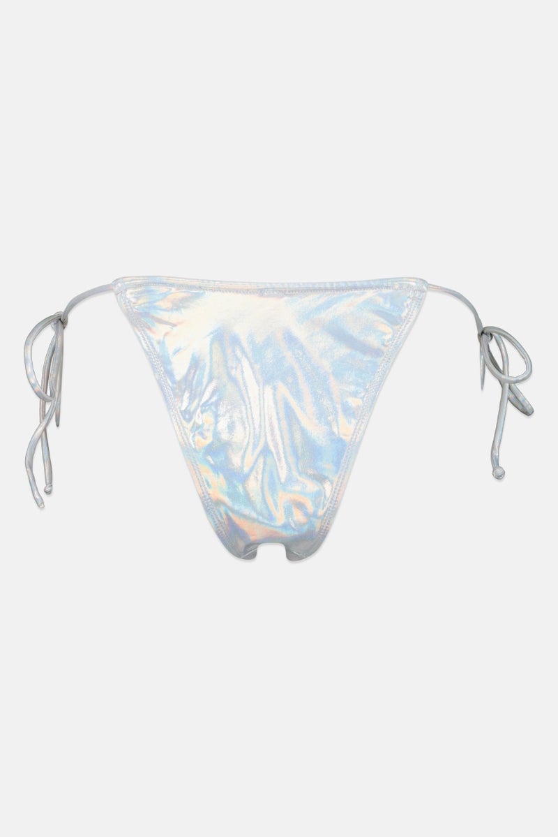 Bershka Women Solid Bikini Bottom, Silver - Image 3