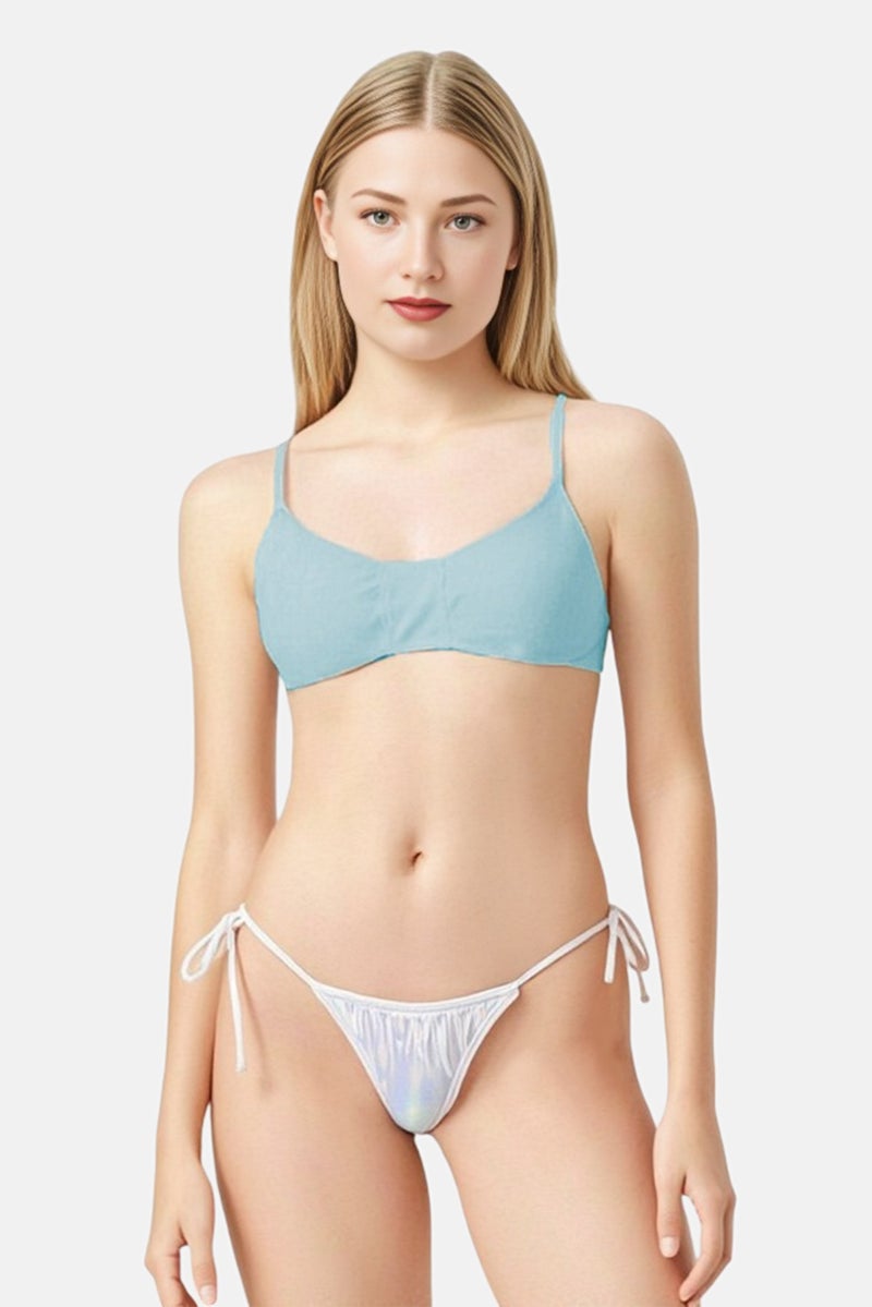 Bershka Women Solid Bikini Bottom, Silver - Image 1