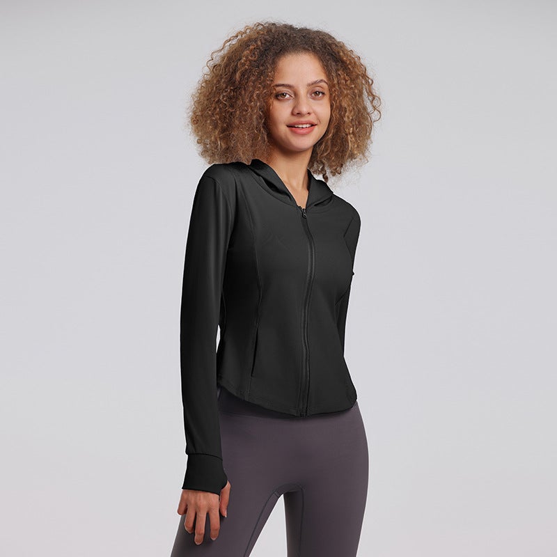 Generic 2023 New lulu Sports Jacket Womens hooded slim fitness Jacket Womens quick-drying casual running yoga top Black 