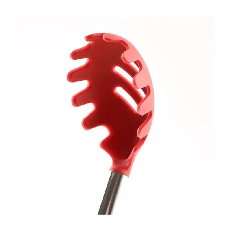Ramkuwar Silicone Spaghetti Pasta Fork Noodle Serving Spoon with Stainless Steel Handle for Lifting, Draining (Red) - Image 3