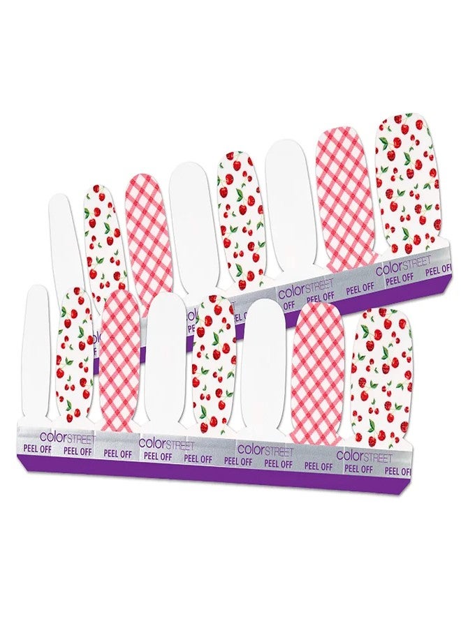 Color Street Cherry-Picked - Color Street Nail Strips (Fruit Punch 2021) Red Cherries & Gingham Pattern Design FDC287 - Image 2