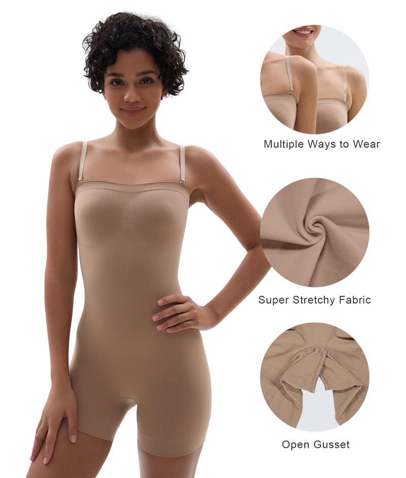 SHAPERX Strapless Shortie Bodysuit for Women Tummy Control Shapewear Seamless Body Shaper with Removable Straps,SZ5217-Sienna-4XL - Image 5